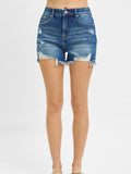 Risen: Tummy Control Dark Distressed Shorts