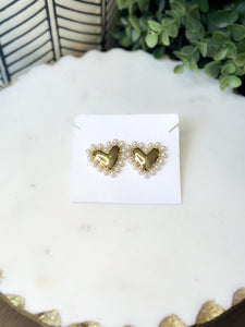 Pearl Heart Earrings - Gold