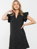 Ruthie Ruffle Sleeve Textured Dress - Black