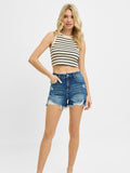 Risen: Tummy Control Dark Distressed Shorts