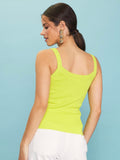 Val V-Neck Ribbed Knit Top - Lime Yellow