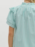 Aqua Striped Ruffle Sleeve Top