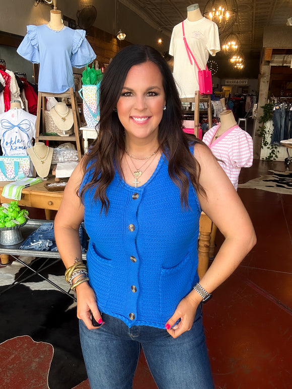 Doing the Most Knit Sweater Top - Blue