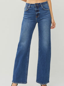 Risen: High Rise Dark Wash Straight Jeans