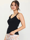 Val V-Neck Ribbed Knit Top - Black