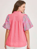 Coral Garden Embroidered Sleeve Top