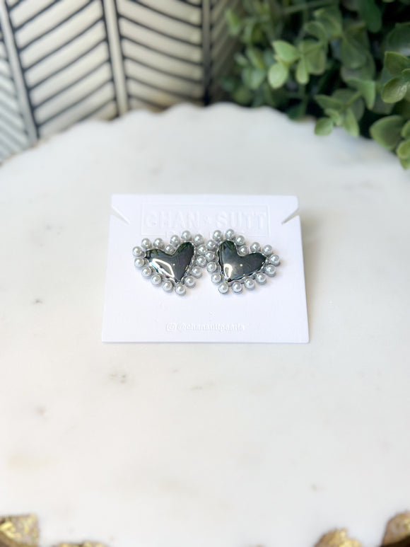 Pearl Heart Earrings - Silver