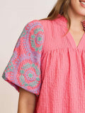 Coral Garden Embroidered Sleeve Top