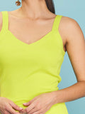 Val V-Neck Ribbed Knit Top - Lime Yellow