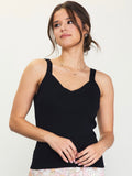 Val V-Neck Ribbed Knit Top - Black