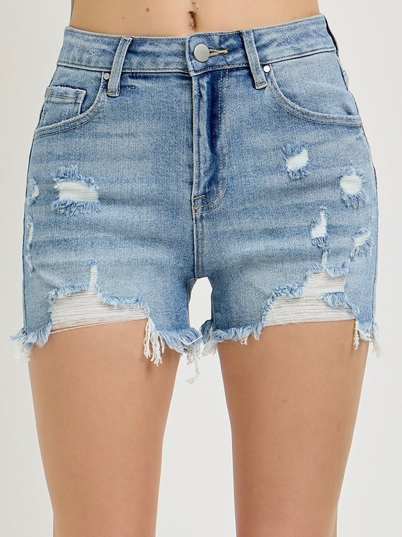 Risen: Light Wash Destroyed Shorts