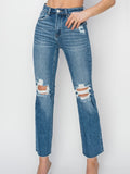 Risen: High Rise Knee Distressed Ankle Jeans