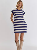Striped Sleeveless Mini Dress - Navy