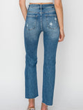 Risen: High Rise Knee Distressed Ankle Jeans