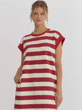 Striped Sleeveless Mini Dress - Crimson