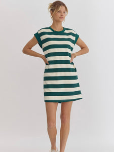 Striped Sleeveless Mini Dress - Hunter