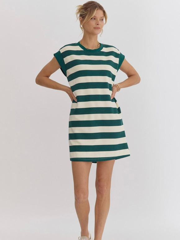 Striped Sleeveless Mini Dress - Hunter