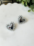 Pearl Heart Earrings - Silver