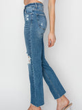 Risen: High Rise Knee Distressed Ankle Jeans