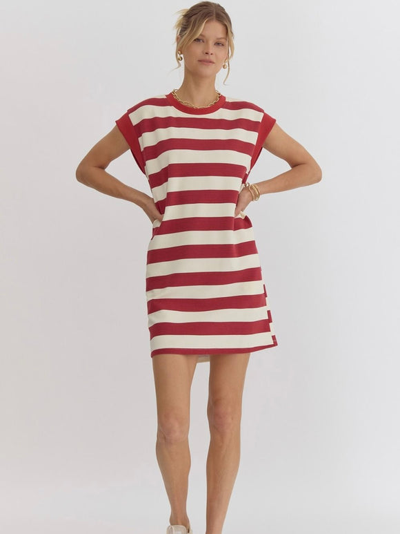 Striped Sleeveless Mini Dress - Crimson