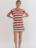 Striped Sleeveless Mini Dress - Crimson