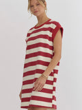 Striped Sleeveless Mini Dress - Crimson