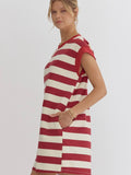 Striped Sleeveless Mini Dress - Crimson