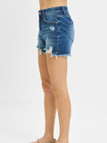 Risen: Tummy Control Dark Distressed Shorts