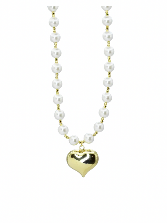 Pearl Puffy Heart Necklace