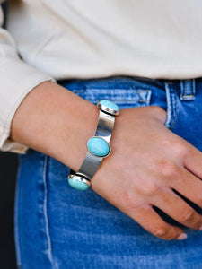 Silver Bangle with Turquoise Oval Stones